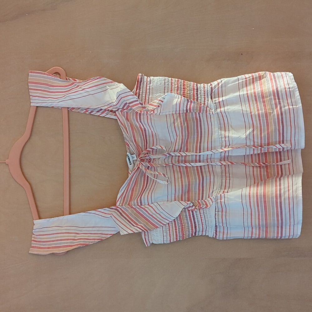 Express Women's Multicolor Striped Ruffle Ruched Tank Top with Tie NWT Size L